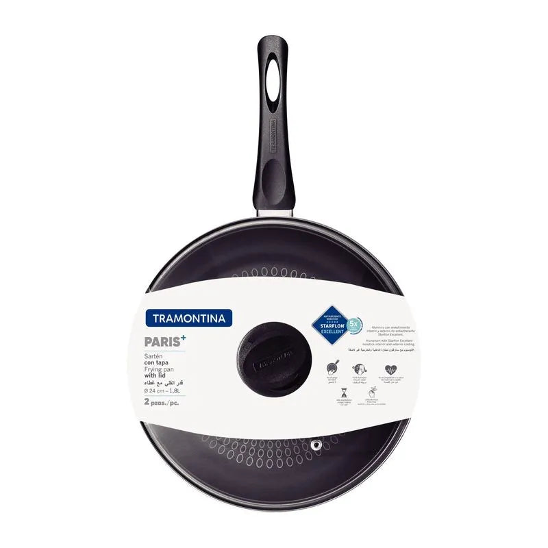 Sareten con Tapa 24cms Negro TRAMONTINA